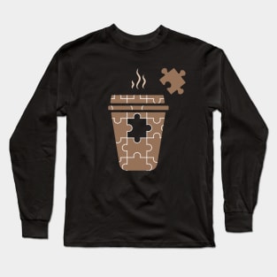 Coffee Puzzle Design with One Piece Missing in Warm Coffee Color Long Sleeve T-Shirt